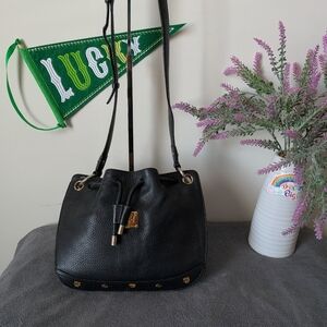 MCM Black Leather Bucket Crossbody